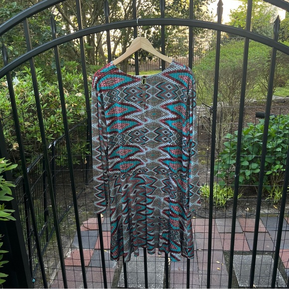 MISA Los Angeles Snakeskin Mosaic Print Swing Dress 1X Long Sleeve Mini Short - Picture 15 of 16